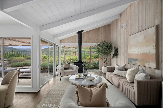 1606 Reef View Cir, Corona Del Mar, CA 92625 - sunroom / solarium featuring a wood stove