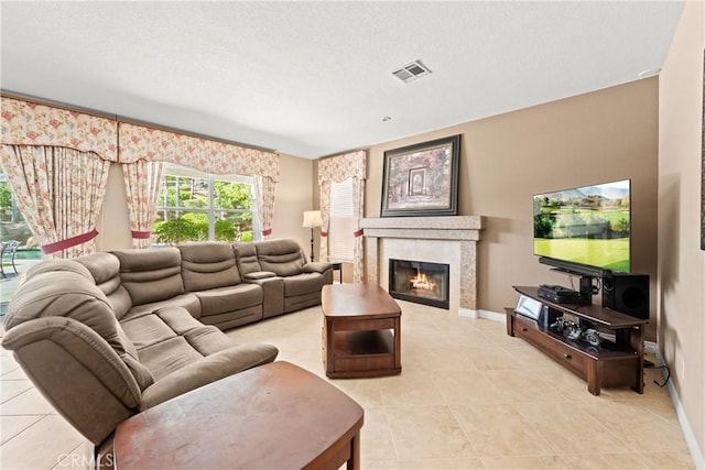 31148 Kahwea Rd, Temecula, CA 92591 - living area with light tile patterned flooring and a tile fireplace