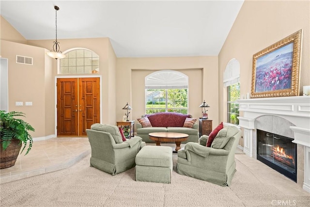 31148 Kahwea Rd, Temecula, CA 92591 - carpeted living area with a glass covered fireplace and lofted ceiling