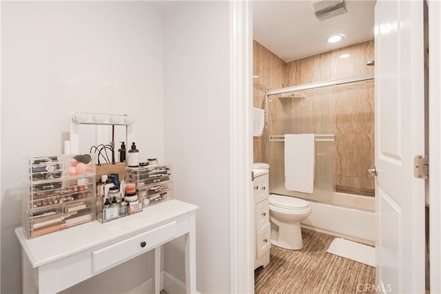 13632 Valerio St Unit 2, Van Nuys, CA 91405 - bathroom with bath / shower combo with glass door, vanity, and recessed lighting