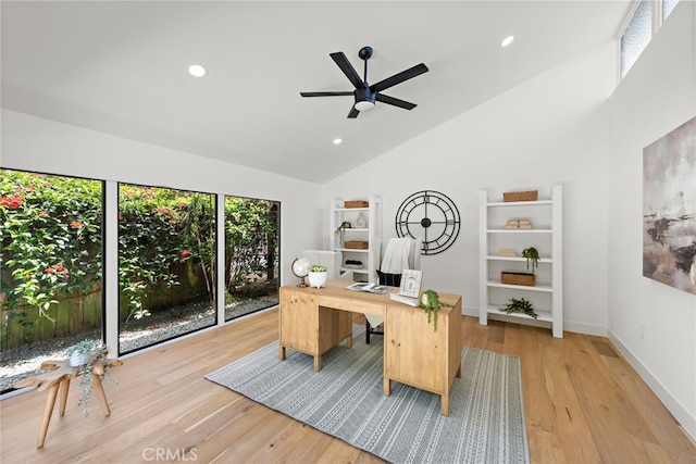 31842 Paseo Cielo, San Juan Capistrano, CA 92675 - office space with recessed lighting, light wood finished floors, ceiling fan, and high vaulted ceiling