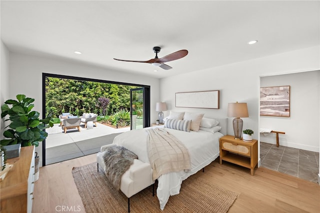 31842 Paseo Cielo, San Juan Capistrano, CA 92675 - bedroom featuring recessed lighting, ceiling fan, access to outside, and wood finished floors