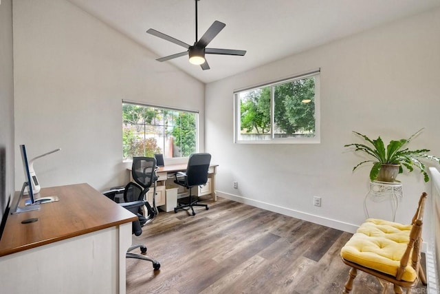 339 Diamante Way, Oceanside, CA 92056 - office space featuring ceiling fan, vaulted ceiling, and wood finished floors