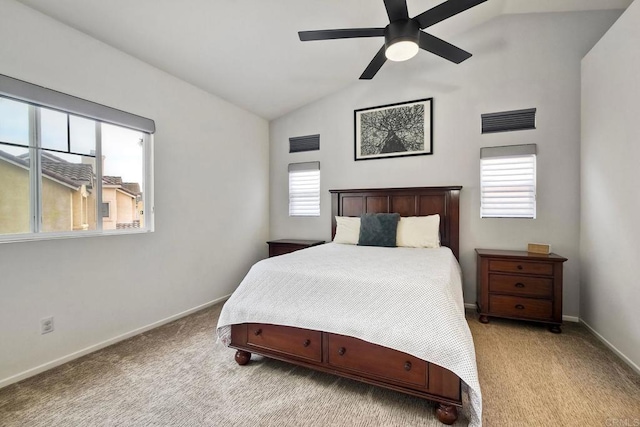 339 Diamante Way, Oceanside, CA 92056 - bedroom featuring light carpet, lofted ceiling, and ceiling fan