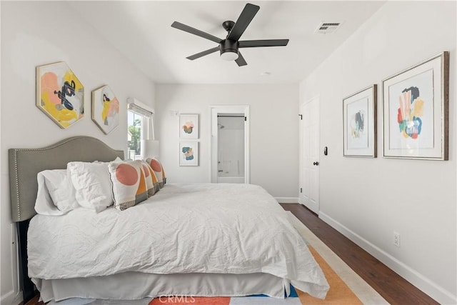 933 N Lincoln St, Burbank, CA 91506 - bedroom featuring wood finished floors, ensuite bathroom, and a ceiling fan