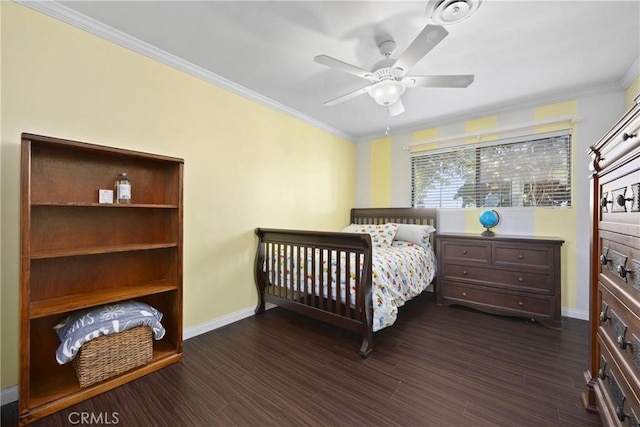 2818 Renegade Ave, Bakersfield, CA 93306 - bedroom with crown molding, dark wood finished floors, and a ceiling fan