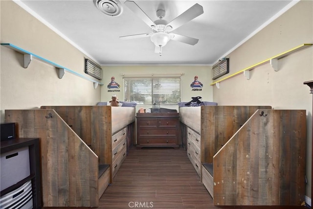2818 Renegade Ave, Bakersfield, CA 93306 - bedroom with ornamental molding, dark wood finished floors, and ceiling fan