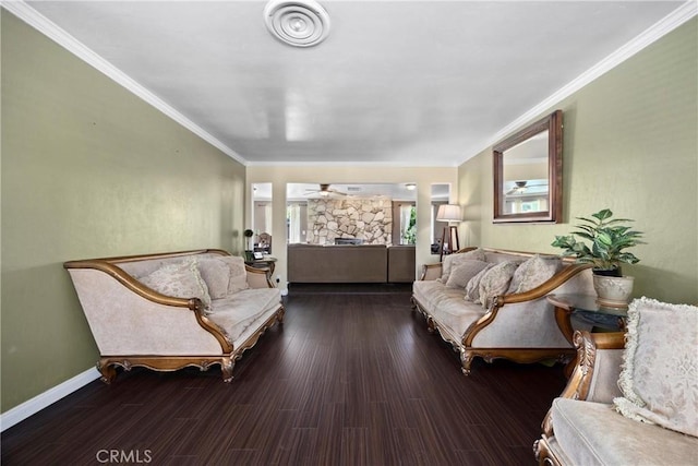 2818 Renegade Ave, Bakersfield, CA 93306 - living room featuring wood finished floors, ornamental molding, and ceiling fan