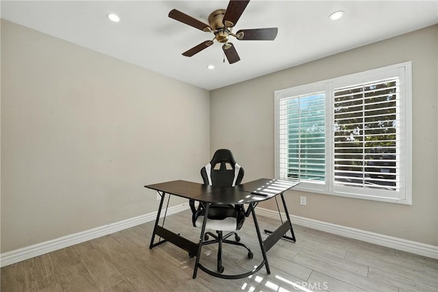 1817 Balboa Way, Upland, CA 91784 - home office with light wood-type flooring, recessed lighting, and ceiling fan