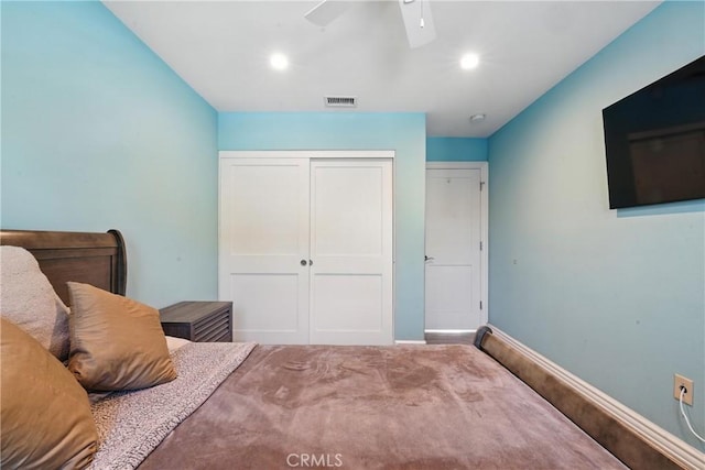 1817 Balboa Way, Upland, CA 91784 - carpeted bedroom featuring a closet, recessed lighting, and ceiling fan