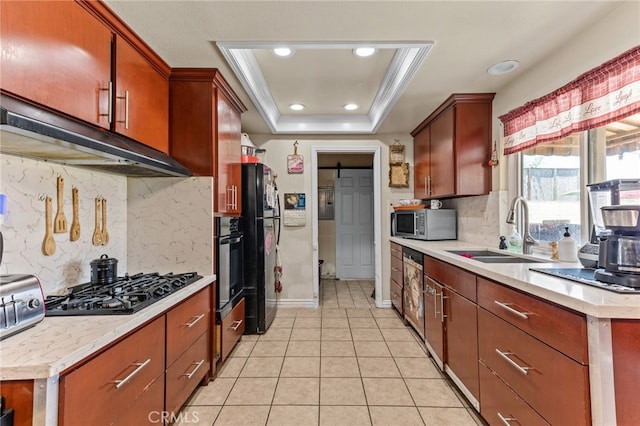 19121 Galatina St, Rowland Heights, CA 91748 - kitchen featuring black appliances, light countertops, under cabinet range hood, backsplash, and recessed lighting