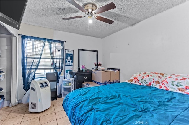 19121 Galatina St, Rowland Heights, CA 91748 - bedroom with a textured ceiling, tile patterned floors, and a ceiling fan
