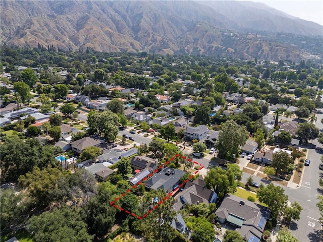 1911 Pepper Dr, Altadena, CA 91001 - aerial view of residential area with property boundaries highlighted and a mountainous background