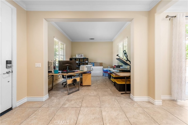 6585 Youngstown St, Chino, CA 91710 - home office featuring crown molding and tile patterned floors
