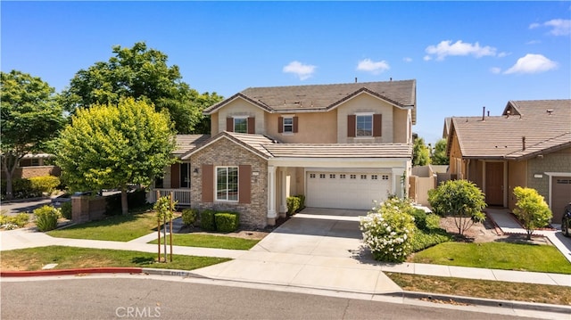 6585 Youngstown St, Chino, CA 91710 - traditional-style house featuring an attached garage, driveway, a tiled roof, and stucco siding