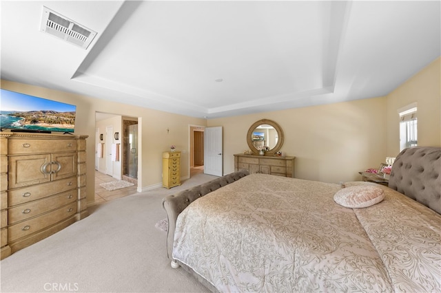 6585 Youngstown St, Chino, CA 91710 - bedroom featuring a raised ceiling, light carpet, and ensuite bathroom