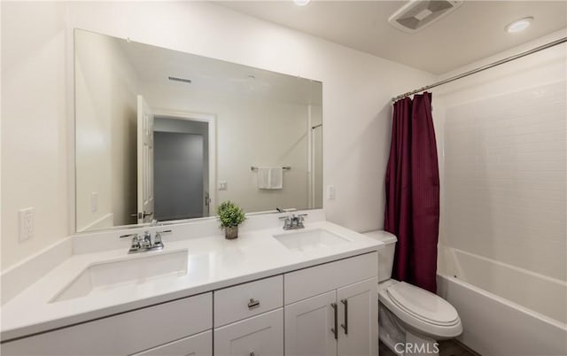347 Carson Ct, Rialto, CA 92376 - bathroom with double vanity and shower / bath combination with curtain