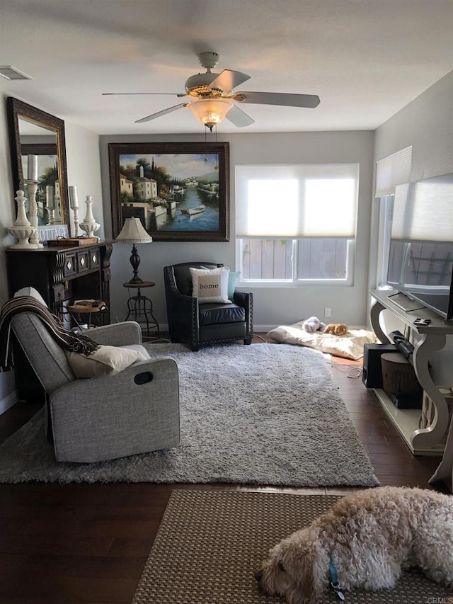3732 Mira Pacific Dr, Oceanside, CA 92056 - living area featuring ceiling fan and wood finished floors