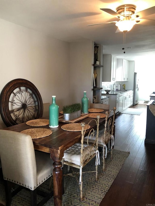 3732 Mira Pacific Dr, Oceanside, CA 92056 - dining area with dark wood-style flooring and a ceiling fan