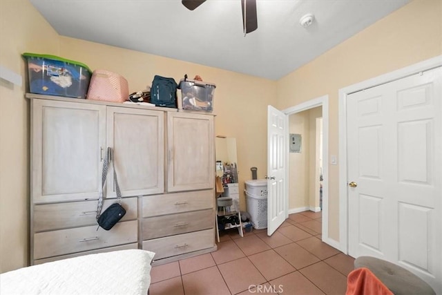 1148 E 43rd, Los Angeles, CA 90011 - bedroom featuring tile patterned flooring, a ceiling fan, and electric panel