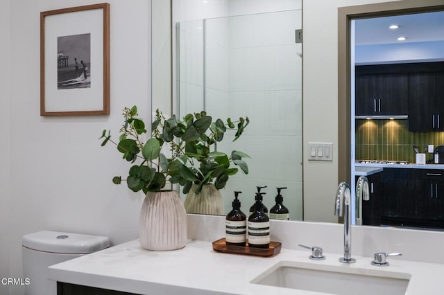 820 Mission St Unit 208, South Pasadena, CA 91030 - bathroom featuring vanity, backsplash, and recessed lighting