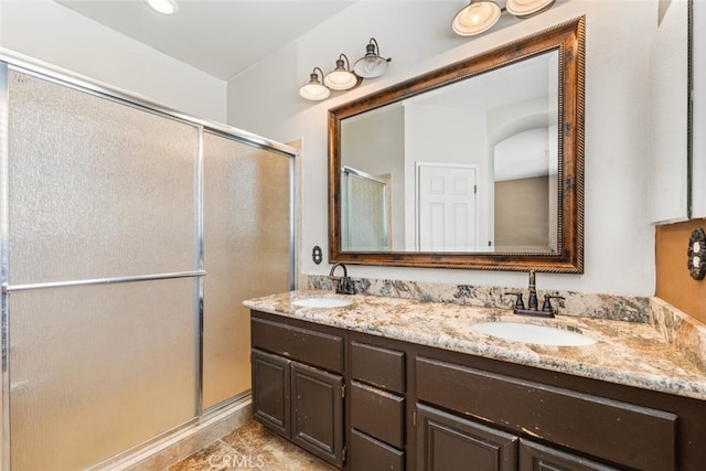 1706 Regents St, Lancaster, CA 93534 - bathroom featuring a stall shower, double vanity, and tile patterned floors