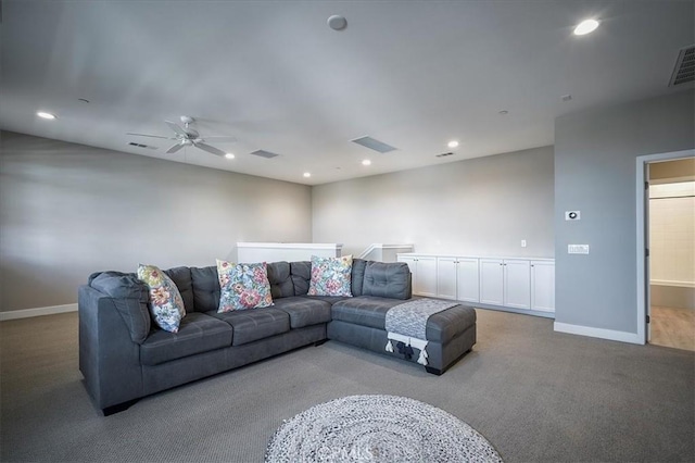13471 Planet Ct, Riverside, CA 92503 - living room featuring carpet flooring, a ceiling fan, and recessed lighting