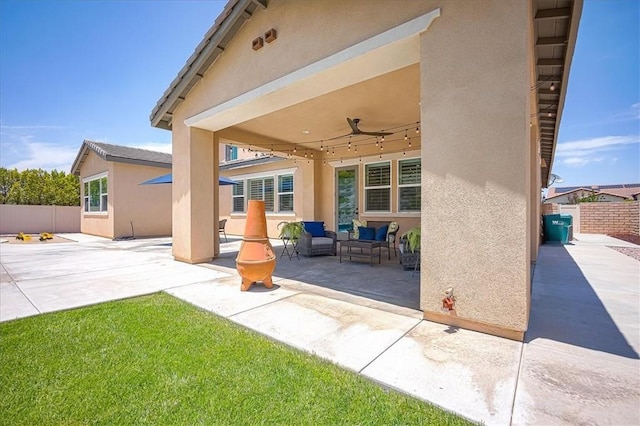 13471 Planet Ct, Riverside, CA 92503 - view of patio with an outdoor hangout area and ceiling fan