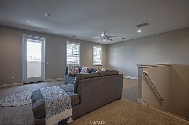 13471 Planet Ct, Riverside, CA 92503 - living room with carpet flooring, ceiling fan, and recessed lighting