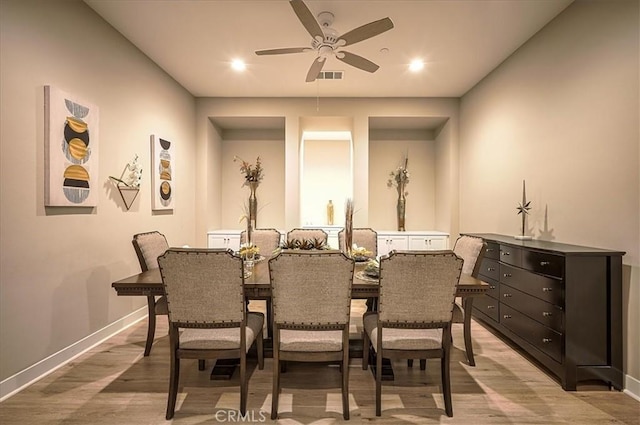 13471 Planet Ct, Riverside, CA 92503 - dining area with a ceiling fan, light wood finished floors, and recessed lighting