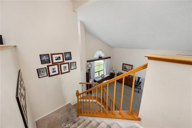 1365 Kroonen Dr, Corona, CA 92882 - stairs featuring vaulted ceiling and baseboards