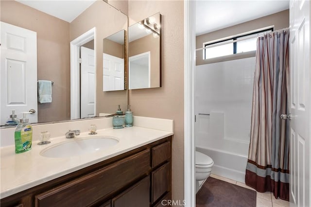 1365 Kroonen Dr, Corona, CA 92882 - full bathroom with vanity, shower / bath combo, and tile patterned flooring