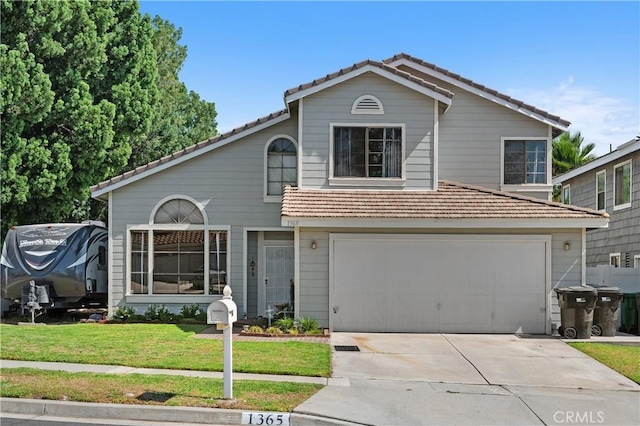 1365 Kroonen Dr, Corona, CA 92882 - traditional home with a tiled roof, a front lawn, an attached garage, and concrete driveway