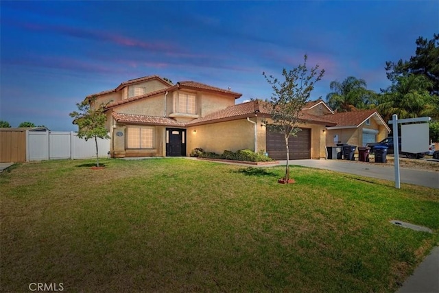13969 Chervil Ct, Moreno Valley, CA 92553 - view of front of house featuring a garage, driveway, a tile roof, and stucco siding