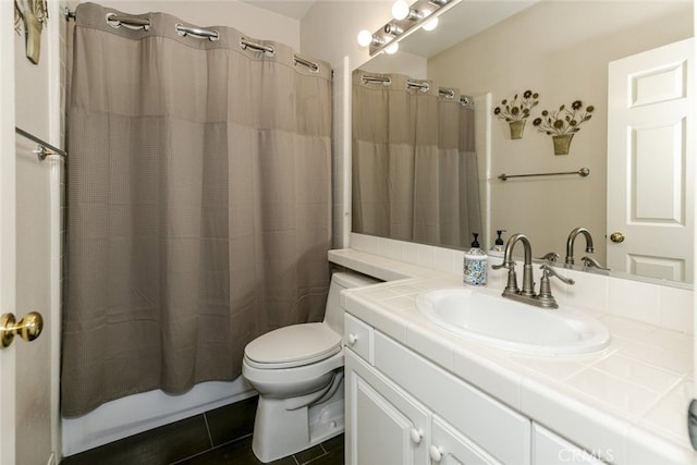 24736 Wooded Vis, West Hills, CA 91307 - full bath featuring vanity, tile patterned flooring, and shower / bath combo with shower curtain