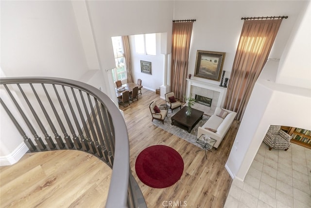 24736 Wooded Vis, West Hills, CA 91307 - living area with a tile fireplace and wood finished floors