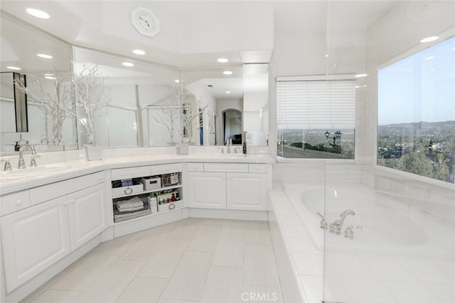 24736 Wooded Vis, West Hills, CA 91307 - full bathroom featuring double vanity, a bath, and recessed lighting