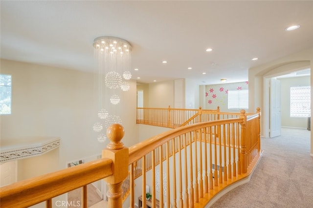 4892 Borders St, Simi Valley, CA 93063 - hallway with an upstairs landing, carpet, and recessed lighting