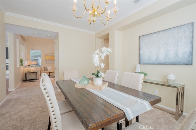 4892 Borders St, Simi Valley, CA 93063 - dining area with carpet, a chandelier, and ornamental molding
