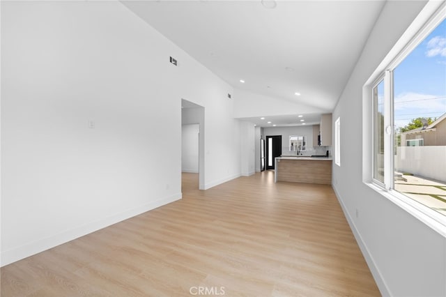 542 N Keystone St, Burbank, CA 91506 - unfurnished living room featuring recessed lighting, light wood-style floors, and high vaulted ceiling