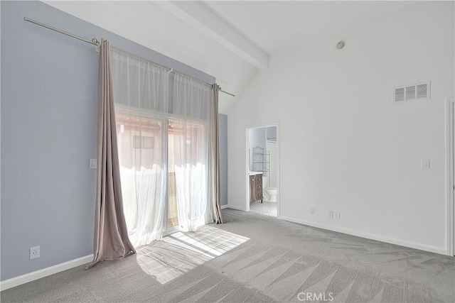 11154 Huston St Unit 7, North Hollywood, CA 91601 - empty room with carpet flooring, beam ceiling, and high vaulted ceiling