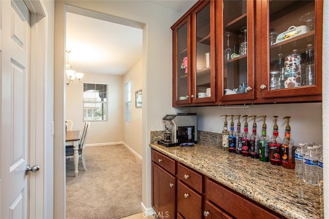 17122 Broken Rock Ct, Riverside, CA 92503 - bar with light colored carpet and a chandelier