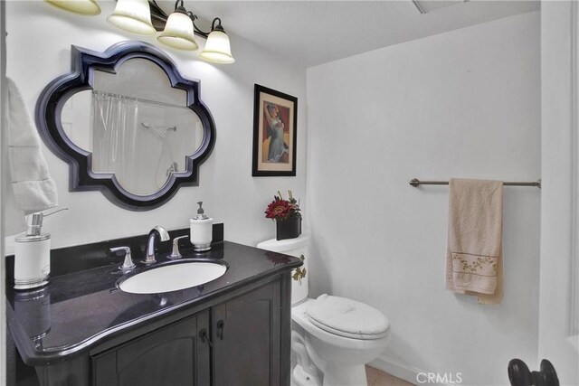 15037 Wildflower Ln, Helendale, CA 92342 - full bathroom with vanity, tile patterned flooring, and curtained shower