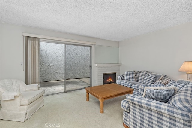 5081 Blackpool Rd, Westminster, CA 92683 - carpeted living room with a textured ceiling and a brick fireplace