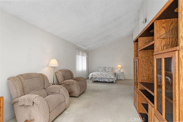 5081 Blackpool Rd, Westminster, CA 92683 - bedroom featuring light carpet, a textured ceiling, and vaulted ceiling