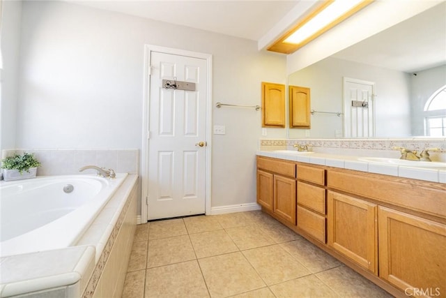 8225 Ailanthus St, Phelan, CA 92371 - full bath with double vanity, a bath, and tile patterned flooring
