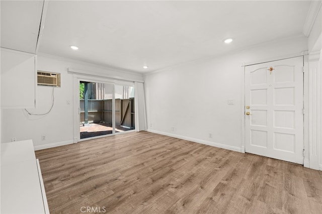1001 W Stevens Ave Unit 184, Santa Ana, CA 92707 - unfurnished living room featuring wood finished floors, ornamental molding, and recessed lighting