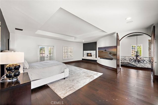 30372 Marbella Vis, San Juan Capistrano, CA 92675 - bedroom featuring multiple windows, hardwood / wood-style flooring, recessed lighting, french doors, and a fireplace