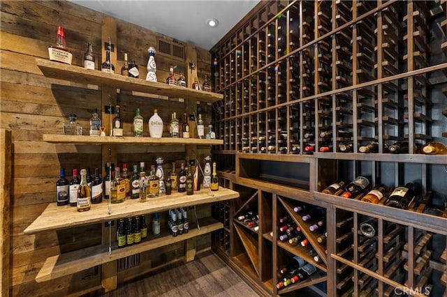 30372 Marbella Vis, San Juan Capistrano, CA 92675 - wine area featuring wood finished floors, wood walls, and recessed lighting
