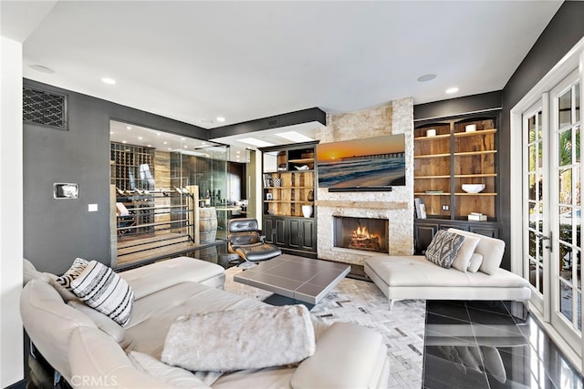 30372 Marbella Vis, San Juan Capistrano, CA 92675 - living area with recessed lighting, a fireplace, and built in features